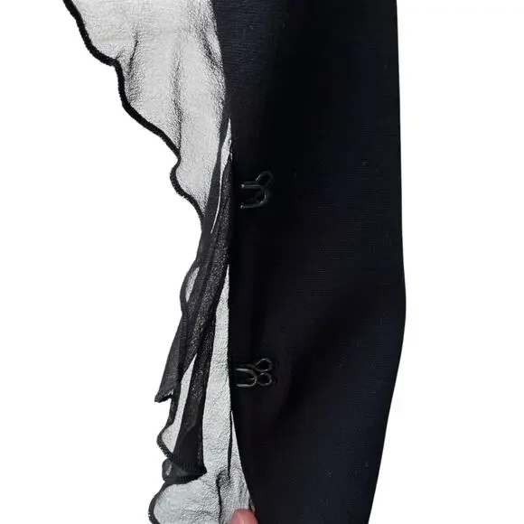 Y2K Cache Vest NWT Sz 6 Black Silk Ruffle V Neck Whimsigoth Dark Romantic 90s - Picture 5 of 11